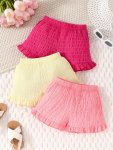 3PCS Baby's Solid Color Textured Casual Shorts Ruffle Trim Short Pants Infant & Toddler Girl's Clothing For Summer