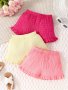 3pcs Baby's Solid Color Textured Casual Shorts Ruffle Trim Short Pants Infant & Toddler Girl's Clothing For Summer