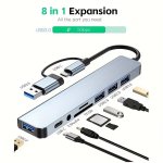1PC Versatile Hub With USB And Type C Interfaces Featuring 8 Ports Including USB 3.0 USB 2.0 Micro Sd tf Card Reader Microphone