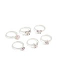 Kids Silver Diamante Butterfly & Bow Rings 6-PACK