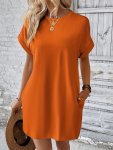 Solid Color Crew Neck Tee Dress Short Sleeve Basic Casual Dress For Summer & Spring Women's Clothing