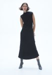 Draped Satin Dress - Black