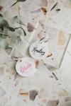 White Acrylic Bag Tag - Round - Blue