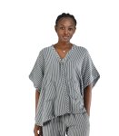 1 Button Raw-edge Striped Top - Grey M