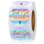 500PCS ROLL Rainbow Laser Thank You Shopping Commercial Decorative Adhesive Sticker Labels