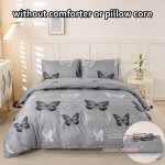 3-PIECE Butterfly Print Duvet Cover Set - Polyester Sanded Fabric Zipper Closure Machine Washable Includes Two Pillowcases No In