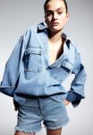 High-waisted Denim Shorts - Light Denim Blue