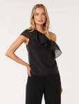 Fern Asymmetric Frill Top - 16 Black