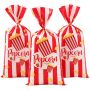50 Piece - Popcorn Themed Red & White Stripe Candy Bags With Twist Ties