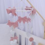 Cot Mobile Pretty Pink Felt Bows And White Pom-poms