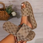 Women's Classic Floral Print Solid Color Sandals Platform Open Toe Slip-on Flat Shoes Summer Casual Versatile Outdoor Shopping D