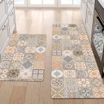 1PC Kitchen Floor Mat Bohemian Floral Puzzle Non Slip Polyester Floor Mat Suitable For Kitchen Living Room Entrance Balcony Home
