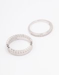 Silver Cubic Zirconia Double Band Double Stack Ring - M l