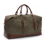 Oversized Leather Canvas Duffel Shoulder Overnight Bag - Various Colors Available - Army Green