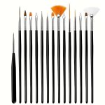 15PCS Fine Detail Paint Brush Set - Perfect For Detailing & Art Painting - Acrylic Watercolor Oil Models Kits Nail Artist Suppli
