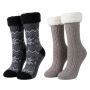 2 Pairs Men Grey Black Thermal Fuzzy Fleece Slipper Winter Socks Warm&thick