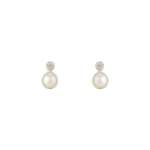Silver Pearl Bottom Diamante Stud Earrings