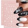 Valentines Nail Stickers White Black Heart Nail Art Sticker Decal Solid Hollow Heart 3D Self-adhesive Nail Design For Acylic Nail Nail Art Supplies