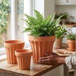 Wide Edge Striped Garden Style Magnesia Plant Pot