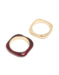 Goldair Gold Plated & Burgundy Square Band Rings 2-PACK - M l