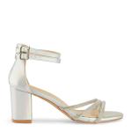 Silver Ankle Buckle Block Heels