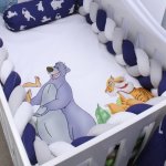 Cot Bumper Braided 3 Strand Dark Blue Grey And White