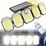 1PC Upgraded 300 LED Solar Security Lights Outdoor 5 Heads Motion Lights With 360 Wide Lighting Angle 2400MAH 340% Brightness So