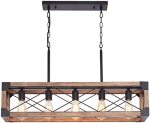 Bribyit Farmhouse Kitchen Island Lighting 5-LIGHT Dining Room Light Fixture Farmhouse Linear Chandelier With Solid Wood For Dini