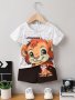 2pcs Baby Boys Cartoon Lion Print Casual Outfit T-shirt & Elastic Waist Shorts Kid's Clothes