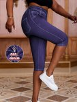 Faux Denim Print Capri Jeggings Casual Skinny Stretchy Leggings For Every Day Women's Clothing