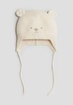 Knitted Chin-tie Beanie - Light Beige