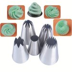 5PCS Piping Nozzles Set Large Stainless Steel Icing Nozzles Cream Cake Piping Tips For Dessert Biscuit Cup Cake Kitchen Accessor