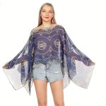 Bohemian Vintage Style Chiffon Shawl Scarf Artistic Chain Print Elegant Sheer Wrap For Women Retro Accessory For Casual Or Dress