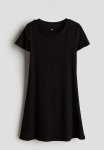 Short-sleeved Jersey Dress - Black