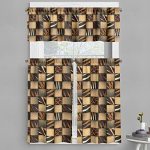 Ambesonne Savannah Valance & Tier Curtain 3 Pcs Set Earthy Jeans Denim Inspired Patchwork In Giraffe And Zebra Design Art Print