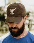Brown Oilskin Cream Embroid Cap