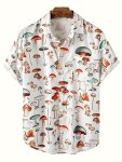 Fashion Trendy Men's Summer Lapel Mushroom Print Short Sleeve Beach Shirt For Suffering In Summer