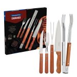 Braai Set With Stainless Steel Blades And Natural Wood Handles - 15 Pieces