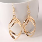 Geometric Twisted Rhombic Dangle Earrings Golden Hollow Out Alloy Hypoallergenic Ear Jewelry Retro Simple Style Drop Earrings Fo