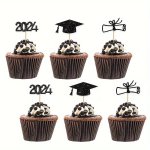 12PCS Graduation Party 2024 Bachelor Hat Cake Decoration Insert Swab Dessert Decoration Insert Dessert Table Dress Up Supplies C