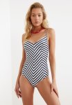 Slimming Effect Swimsuit - Navy & White