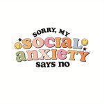 1PC Social Anxiety Heat Transfer Sticker Diy Iron-on Decals For Clothes T-Shirt Making Pillow Decorating Clothing Supplies & App