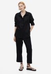 Linen-blend Tapered Trousers - Black