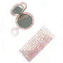 2 Piece Acetate Mirror And Comb Set Portable Handheld Round Makeup Mirror