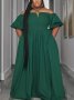 Plus Size Elegant Party Dress Women's Plus Solid Criss Cross Off Shoulder Keyhole Maxi Occasion Dress With Pockets