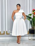 Women's Summer New Fashion Slanted Shoulder Bow Party Dress Swing Dress