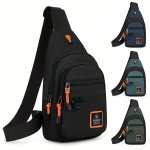 1PC New Men's Shoulder Crossbody Chest Bag Sports Casual Outdoor Travel Men's Bag Waterproof Nylon Fabric With Earphone Hole Des