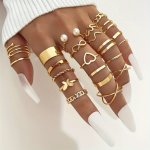 22PCS Fashion Stacking Rings Trendy Heart Infinity Butterfly Chain Design Mix And Match For Daily Outfits Party Accessories F