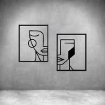 2 Piece Geometric Women Faces - Grey L 1000 X H 680MM