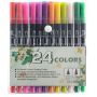 Dual Tip Brush Pen Fineliner Colour Marker Set Of 24